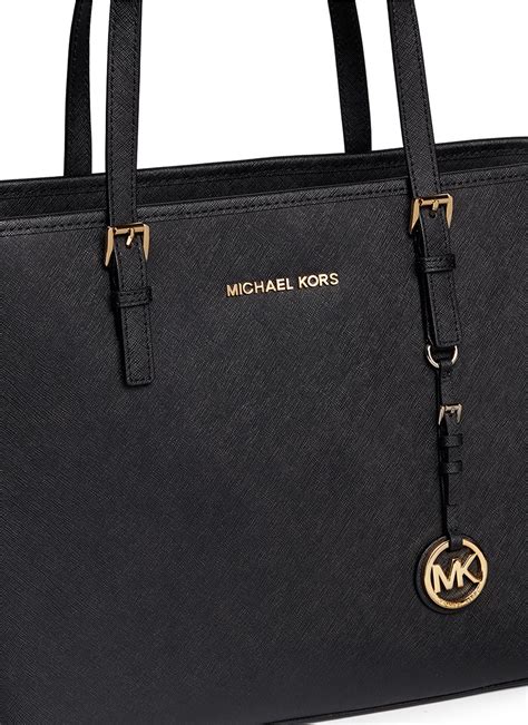 michael kors medium jet set travel tote black|saffiano leather tote Michael Kors.